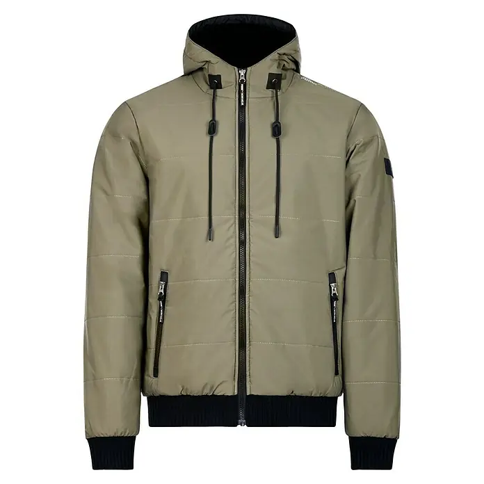 Puma Workwear Winterjacke Champ - Oliv/Carbon, S - Abgebildete Khaki-farbene gesteppte Jacke mit Kapuze, Reißverschluss und Taschen. Ideal für den Übergang.