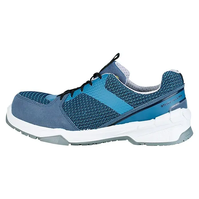 Steitz Secura Sicherheitshalbschuh ELLA - 41, Schutzklasse nach EN ISO 20345: S1 - Blauer GTEITZ SECURA Schuh mit schwarzem Schnürsenkel und weißer Sohle. Bequemer und sicherer Schuh für den Arbeitsalltag.