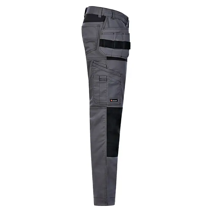 L.Brador Arbeitshose 1090PB - 56, Grau - Graue Arbeitshose mit schwarzen Verstärkungen, ideal für Handwerker und Bauarbeiter, die robuste und funktionelle Kleidung benötigen.