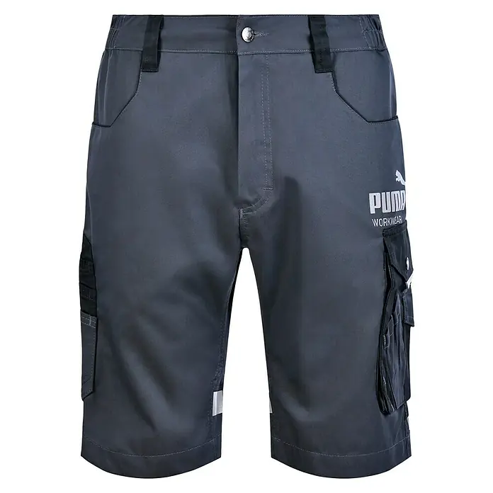 Puma Workwear Arbeitshose Champ - Konfektionsgröße: 60, Stahlgrau, Carbon, Gartenbauarbeiten - Arbeitsshorts von Puma Workwear in Grau, mit praktischen Taschen und reflektierenden Details für den Arbeitsalltag.