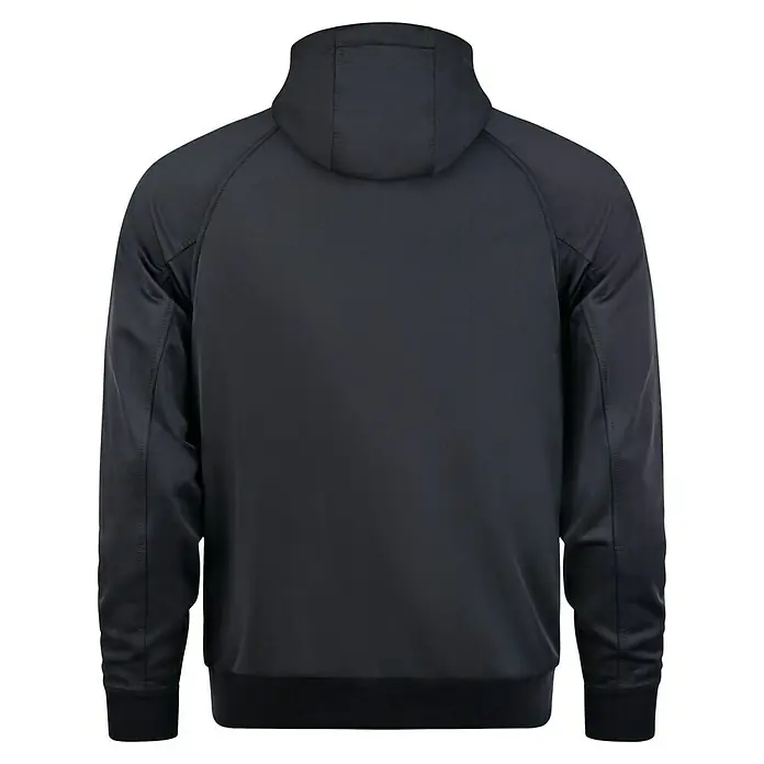Bosch Professional Arbeitsjacke Hoodie GHH beheizbar - 2 -tlg., Akkuspannung: 12 V, XL - Rückansicht einer schwarzen Kapuzenjacke mit langen Ärmeln, die sich ideal für einen lässigen und doch stilvollen Look eignet.