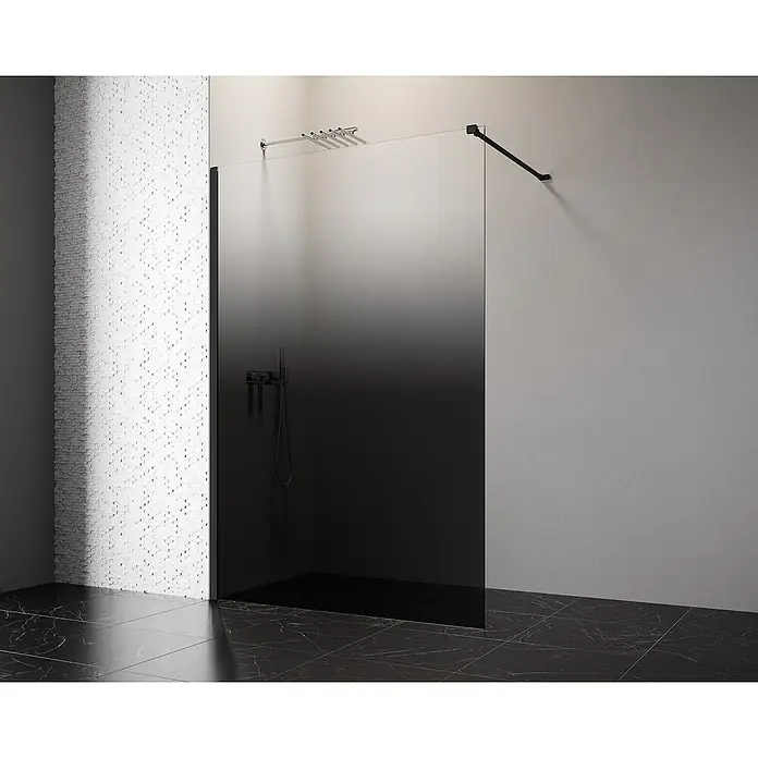 GEO Duschwand Walk-In mit Farbverlauf - B x H: 100 x 200 cm, Beschichtet, Schwarz - Schwarze Duschabtrennung mit Handtuchhalter, die eine elegante und moderne Badezimmergestaltung ermöglicht. Das minimalistische Design fällt direkt ins Auge.