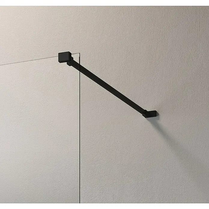 GEO Duschwand Walk-In mit Farbverlauf - B x H: 100 x 200 cm, Beschichtet, Schwarz - Nahaufnahme einer schwarzen Duschwandhalterung, die ein modernes Design und eine minimalistische Ästhetik aufweist.