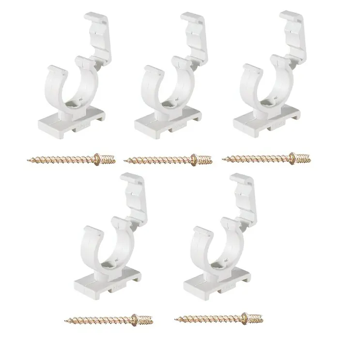 Grapa para tubo guía - 28 mm, 5 ud. - Varios clips para tubos blancos con tornillos. Ideal para fijar de forma segura tuberías en la casa y jardín, fácil de montar.