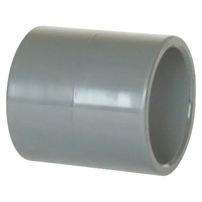 Manguito PVC presión - 20 mm, PVC - Manguito de PVC gris para conectar tubos. Robusto y duradero para trabajos de fontanería e instalación.