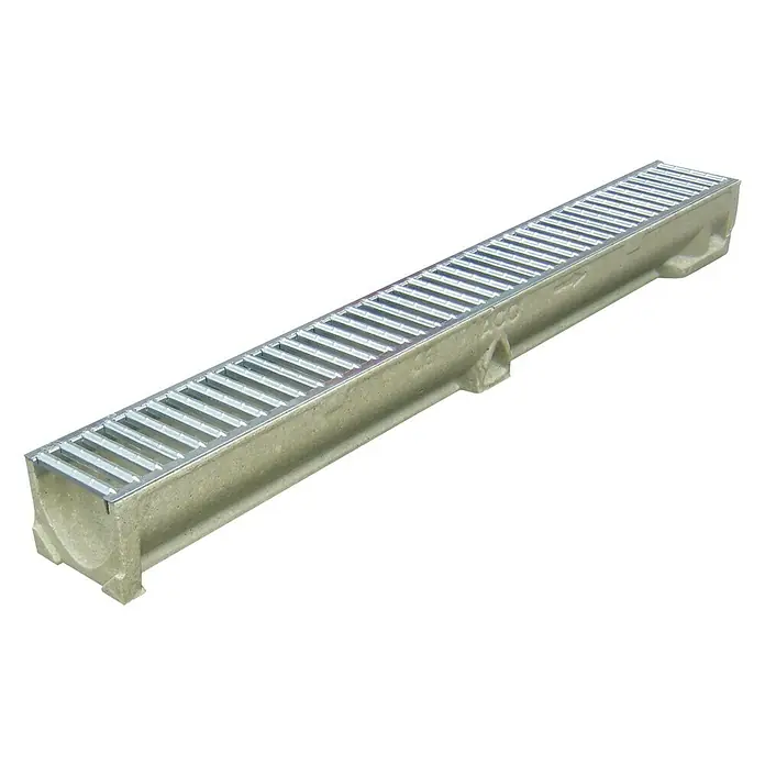 ACO Canal de drenaje A15 Galvanizado - 100 x 12 x 9,5 cm - Canaleta de drenaje empotrada con rejilla. Ideal para la escorrentía de aguas superficiales, robusta y duradera.