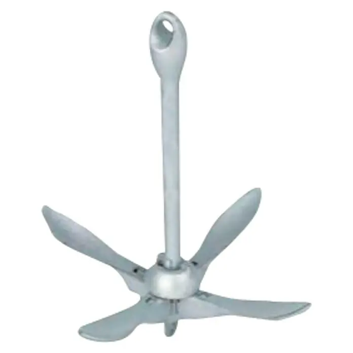 Ancla abatible galvanizada - Acero - Ancla plegable gris para barcos con cinco brazos y un anillo al final del eje del ancla.