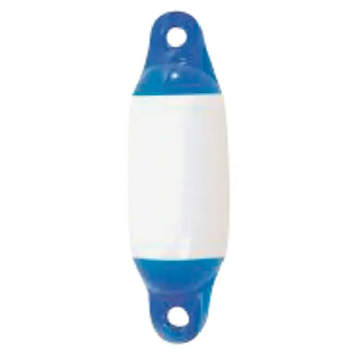Defensa - L x An: 30 x 9 cm, Recto, Blanco/Azul, Plástico - Esta imagen muestra una defensa en azul y blanco. La defensa es un accesorio útil para barcos.