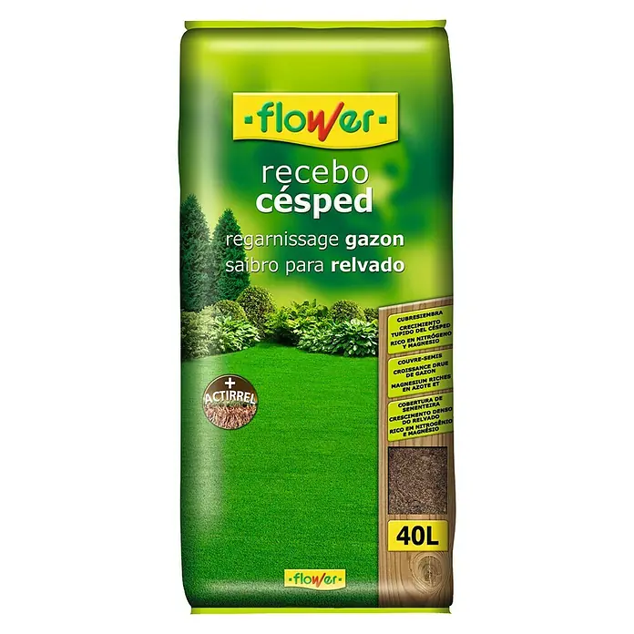 Flower Substrato de planta recebo césped - 40 l - Una bolsa de semillas de césped "Flower Recebo Césped", ideal para un césped denso y verde. Rico en nitrógeno y magnesio para un crecimiento óptimo.