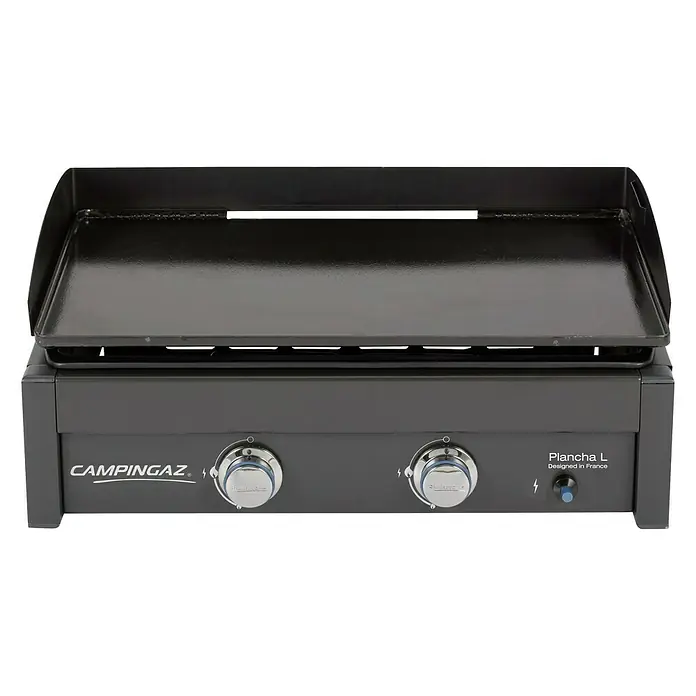 Campingaz Barbacoa de gas L - Superficie de la parrilla (An x Pr): 66 x 42 cm, Número de quemadores: 2 - Grill Campingaz Plancha L: Grill robusto y de alto rendimiento para experiencias culinarias al aire libre, perfecto para fiestas en el jardín y camping.