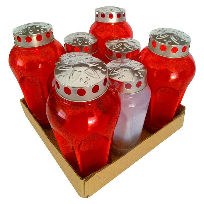 Nagrobna sveča Mojca - set 4+4  (Rdeča in bela) | 8502 - Grablichter und Grabkerzen | IDDL - Kerzen /Düfte | IDD - Trendy | ID - Trendy | I - Stadtgarten | BAUHAUS