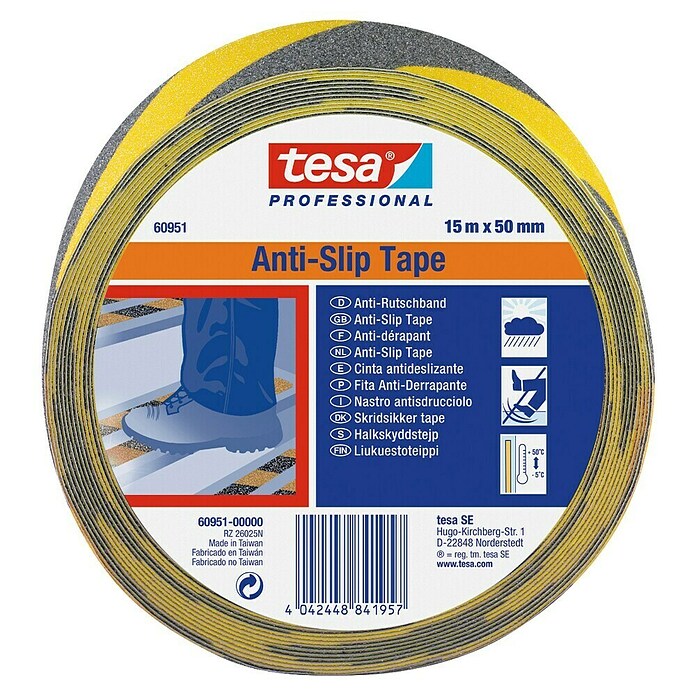 Tesa Protizdrsni trak Anti-Slip Tape  (15 m x 50 mm, Rumena) | Izolacijski in popravni trakovi | Elektroinštalacijski materiali | Pritrditev in zaščita kablov | Elektroinštalacija | Elektro in svetila | Izdelki | BAUHAUS