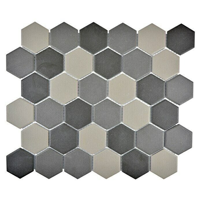 Mosaikfliese Hexagon Mix CU HX160 (32,5 x 28,1 cm, Grau/Schwarz, Matt)