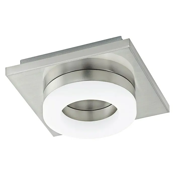 Eglo LED-Wand- & Deckenleuchte Bressanone - 3,8 W, L x B x H: 14,5 x 14,5 x 5,5 cm, Nickel matt, Warmweiß - Moderne quadratische Deckenleuchte mit kreisförmigem LED-Lichtelement aus gebürstetem Edelstahl für stilvolle Innenraumbeleuchtung.