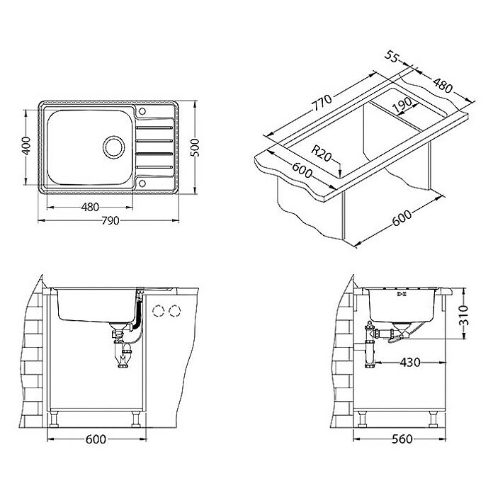 Alveus Vgradno korito Praktik 120  (79 x 50 cm, Nerjavno jeklo) | 4173 - Einbauspülen Edelstahl | DCFC - Spülen | DCF - Küche | DC - Sanitärinstallation | D - Sanitär | BAUHAUS