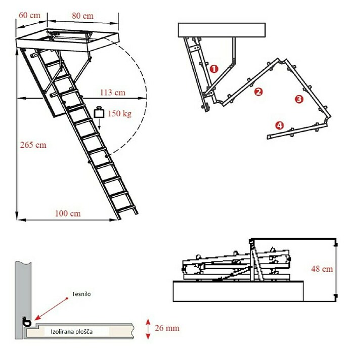 Meisterholz Podstrešne stopnice Mini  (80 x 60 cm, Toplotna izolacija: 1,2 W/(m²K)) | Podstrešne stopnice | Stopnice | Okna, vrata in stopnice | Izdelki | BAUHAUS