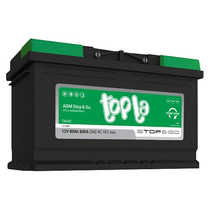Topla Avtomobilski akumulator Stop&Go  (80 Ah) | Avtomobilski akumulatorji | Avto elektrika | Dodatna oprema za avtomobile | Navtika, avtomobili in kolesa | Izdelki | BAUHAUS