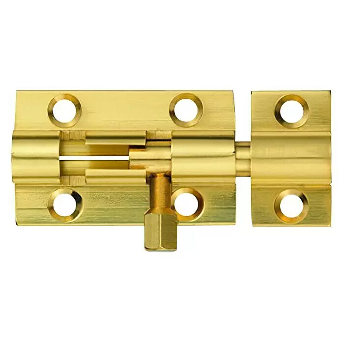 Abus Pestillo deslizante SR40 - Puerta interior, Latón - Pestillo deslizante de latón dorado con un pasador rectangular y orificios de montaje.