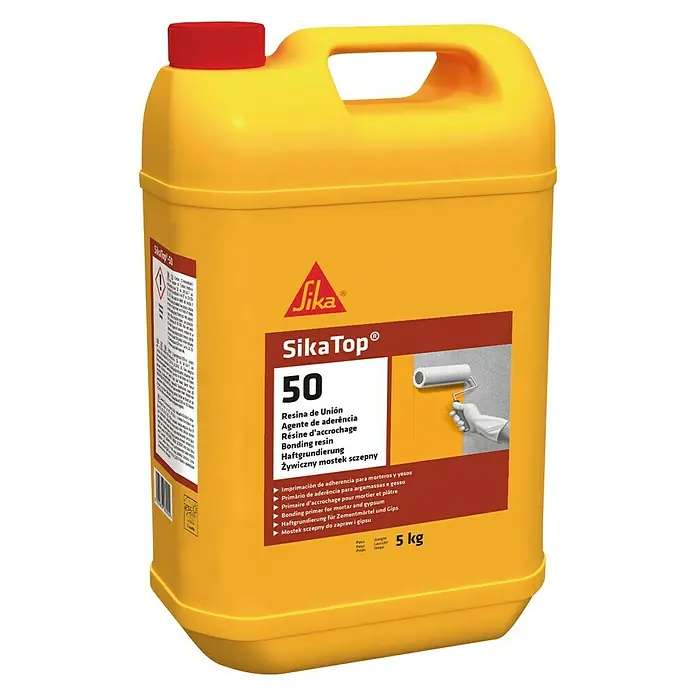 Sika Imprimación de adherencia SikaTop-50 - 5 kg - SikaTop 50: Resina de unión universal para yesos, morteros y soleras. Crea un excelente puente de unión y optimiza la adherencia al soporte.