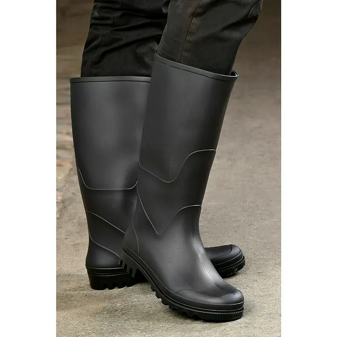 Sicherheitsstiefel - Schuhgröße: 46, Kniehoch - Schwarze Gummistiefel für Damen oder Herren, ideal für Gartenarbeit oder Ausflüge bei nassem Wetter, bieten Schutz und Stil.