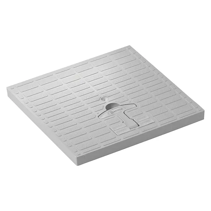 Dakota Arqueta con marco y tapa Smart 3 piezas - 30 x 30 x 30 cm - Tapa de alcantarilla cuadrada gris con asa y superficie texturizada, ofreciendo un cierre duradero y seguro para puntos de acceso de mantenimiento.