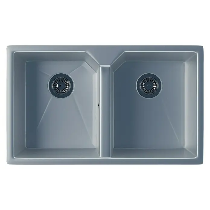 Atron Fregadero encastrable Berlín - 49,5 x 81,6 cm, Material compuesto, Metal - Fregadero doble de granito con dos senos y desagües modernos para un diseño de cocina elegante.