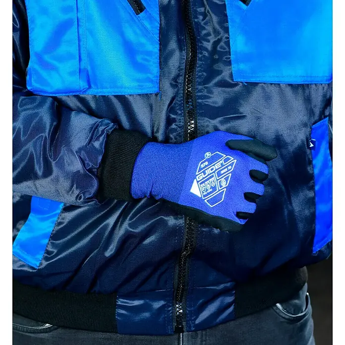 Guide Arbeitshandschuhe 578 HP - Dunkelblau, 6 - Eine blaue GUIDE 578 Arbeitshandschuhe mit schwarzer Handfläche und Fingerspitzen werden auf dem Foto gezeigt.
