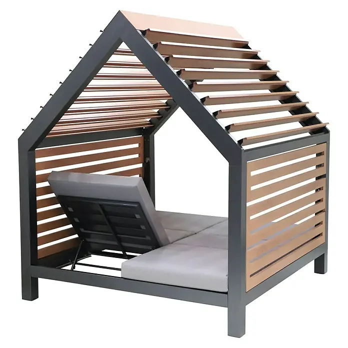 Lounge-Insel Deluxe - L x B x H: 215,5 x 201 x 238 cm, Night-Grey, Verstellbare Rückenlehne - Nahaufnahme eines modernen Outdoor-Tagesbetts mit verstellbarer Rückenlehne und Sonnenschutz, ideal für den Garten.