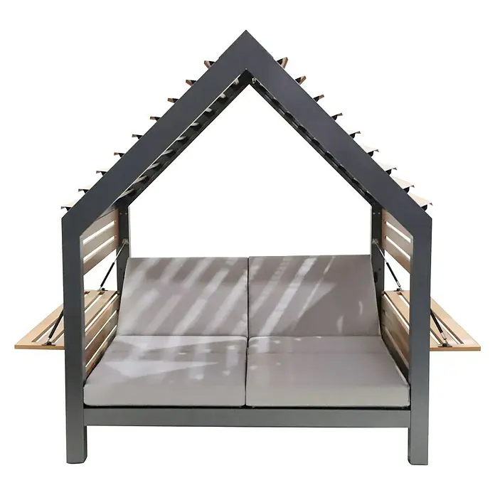 Lounge-Insel Deluxe - L x B x H: 215,5 x 201 x 238 cm, Night-Grey, Verstellbare Rückenlehne - Stilvolles Gartenmöbel: Dieses moderne Gartenbett mit Sonnendach bietet Komfort und Schutz im Freien.