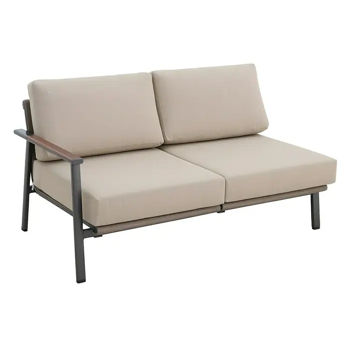 MWH Loungemöbel-Set - 3 -tlg., Aluminium, Grau/Mahagoni - Bild eines modularen Elements für den Außenbereich, bestehend aus einem cremefarbenen Kissen mit Metallgestell und Armlehne.