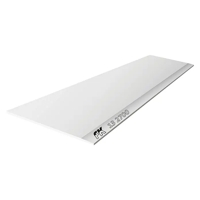 Placo Saint-Gobain Placa de yeso laminado FK BA13 - 2,7 x 1,2 m, Espesor: 13 mm - Representación de una placa de yeso blanca FK 13 2700 con bordes biselados, ideal para construcción en seco e interiores.