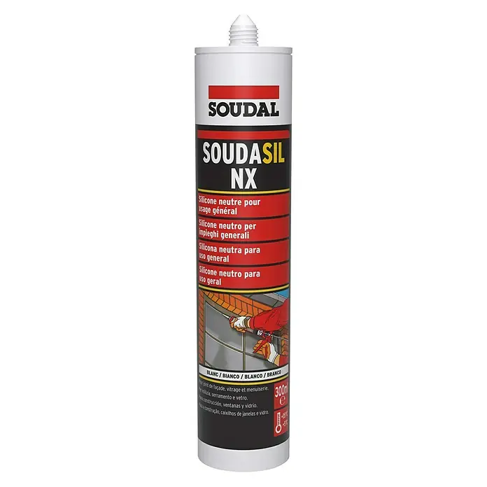 Soudal Silicona universal Soudasil NX - Blanco, 300 ml - Sellador de silicona Soudal Soudasil NX de uso universal, ideal para fachadas, ventanas y otras aplicaciones de construcción.