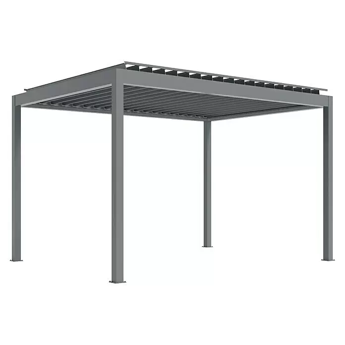 Wismar-NFI Pergola Easy Up - Grau-Grau, 300 x 459,6 x 257 cm, Aluminium - Graue Metallpergola mit verstellbarem Lamellendach.
