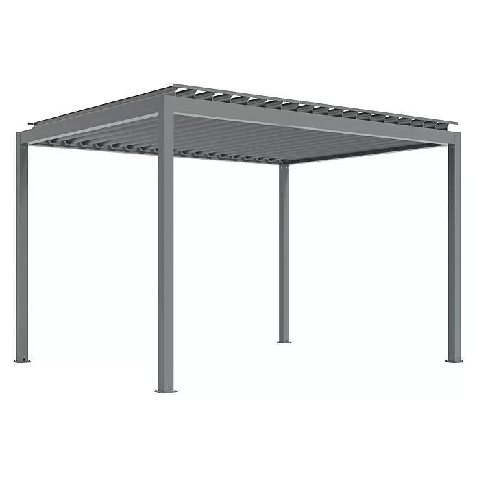 Wismar-NFI Pergola Easy Up - Grau-Grau, 350 x 299,6 x 257 cm, Aluminium - Graue Aluminium-Pergola mit verstellbarem Lamellendach.