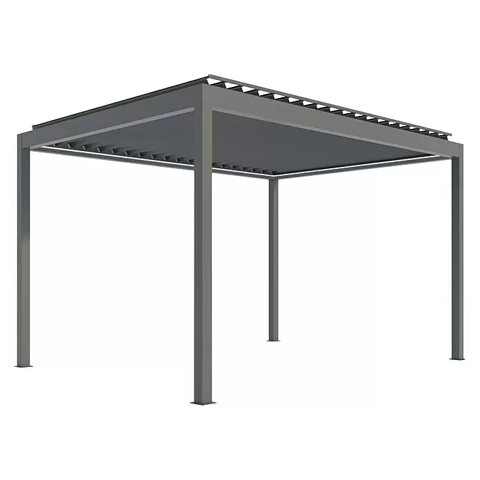 Wismar-NFI Pergola Easy Up - Grau-Grau, 350 x 299,6 x 257 cm, Aluminium - Moderne graue Metallpergola mit verstellbarem Lamellendach.