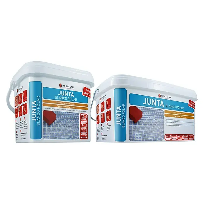 Gecol Mortero para juntas polar Mortelan - Blanco, 4,5 kg - Dos cubos de relleno para juntas Mortelan Junta Blanco Polar. Para rellenar y sellar juntas de azulejos, también apto para reparaciones de piscinas.