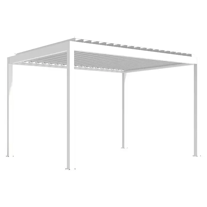 Wismar-NFI Pergola Easy Up - Weiß-Weiß, 350 x 459,6 x 257 cm, Aluminium - Weiße Metallpergola mit verstellbarem Lamellendach für den Außenbereich.