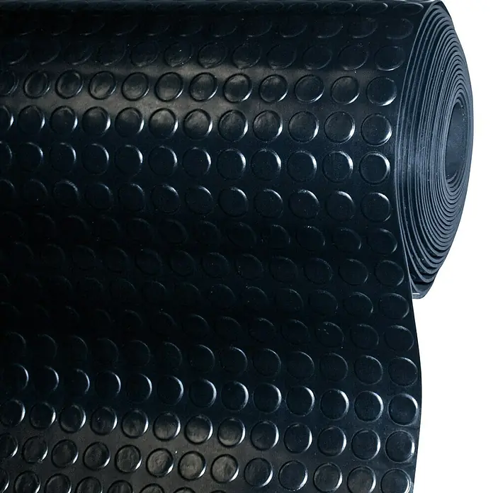 Pavimento de caucho - L x An: 1,2 x 2 m, Negro, Caucho - Alfombra de goma negra con relieves en rollo, ideal para suelos en talleres o garajes. Antideslizante y duradera.