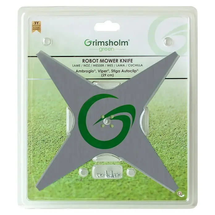 Grimsholm Green Ersatzmesser für Rasenmäher - Diverse Mähroboter-Modelle der Marken Stiga Autoclip, Ambrogio & Wiper, 1 Stk., Länge: 29 cm - Robotermesser für Rasenmäher von Grimsholm Green, 4 Klingen, passend für Ambrogio, Viper und Stiga Autoclip (29 cm).