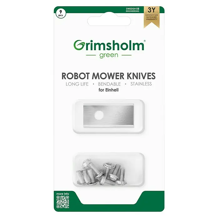 Grimsholm Green Ersatzmesser-Set für Mähroboter - Einhell Mähroboter, 9 Stk. - Grimsholm Green Robotermähermesser-Set mit 9 Stück, langlebig, biegsam und rostfrei, passend für Einhell-Mähroboter.