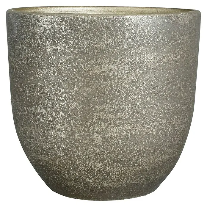 Mica Decorations Cubremaceta redondo Carrie - Dimensiones externas (Ø x Al): 39 x 36 cm, Negro rústico, Materiales naturales - Primer plano de una maceta plateada texturizada. Ideal para los amantes de las plantas que buscan recipientes elegantes.