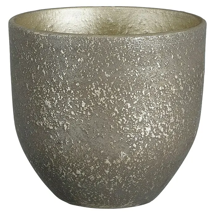 Mica Decorations Cubremaceta redondo Carrie - Dimensiones externas (Ø x Al): 20 x 18 cm, Negro rústico, Materiales naturales - Macetero decorativo de color plateado con textura única. Perfecto para plantas de interior y añadir un toque elegante a cualquier hogar.