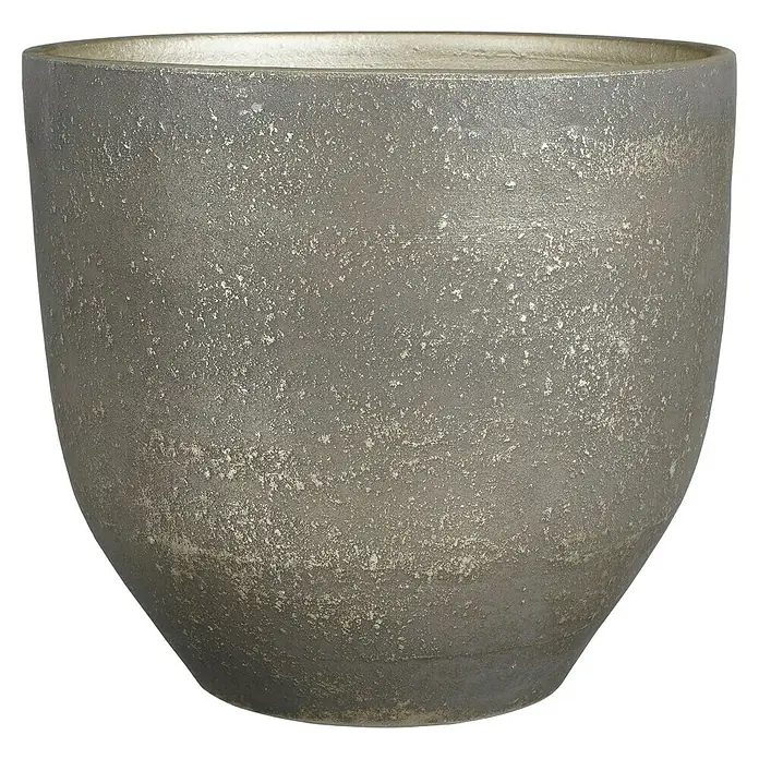 Mica Decorations Cubremaceta redondo Carrie - Dimensiones externas (Ø x Al): 35 x 32 cm, Negro rústico, Materiales naturales - Elegante macetero en tono plateado con un acabado texturizado, perfecto para uso interior o exterior, que añade un toque de estilo a cualquier espacio.