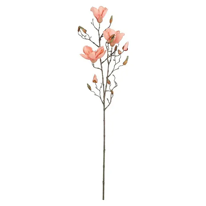 Planta artificial Magnolia - Altura: 88 cm, Melocotón, Plástico - Flor artificial decorativa de magnolia con flores rosas y ramas grises, perfecta para una decoración elegante. La artesanía de alta calidad es evidente.