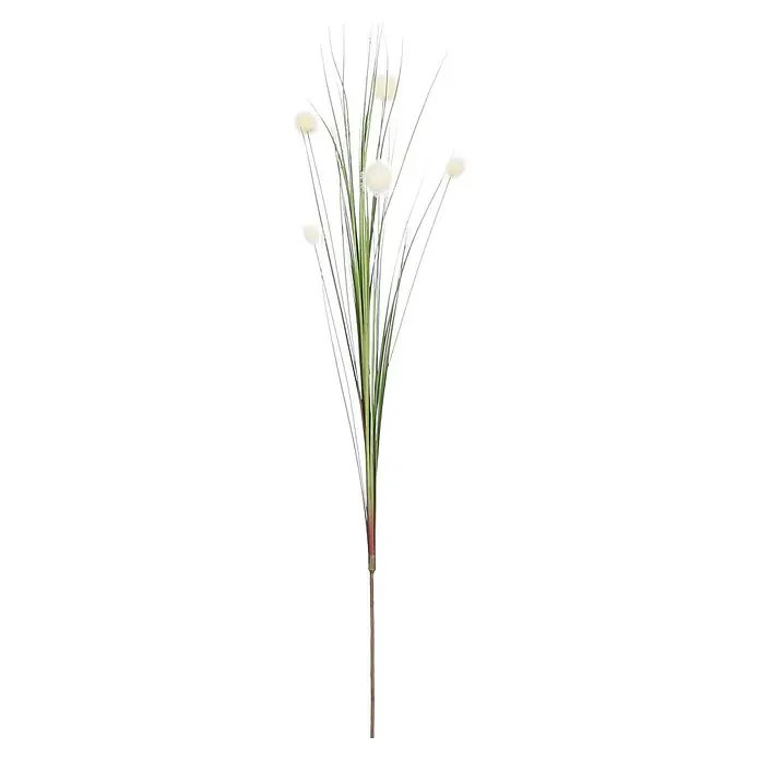 Planta artificial Graminea - Altura: 84 cm, Blanco, Plástico - Tallo ornamental de allium artificial con flores esponjosas de color crema y tallos plateados como elemento decorativo.