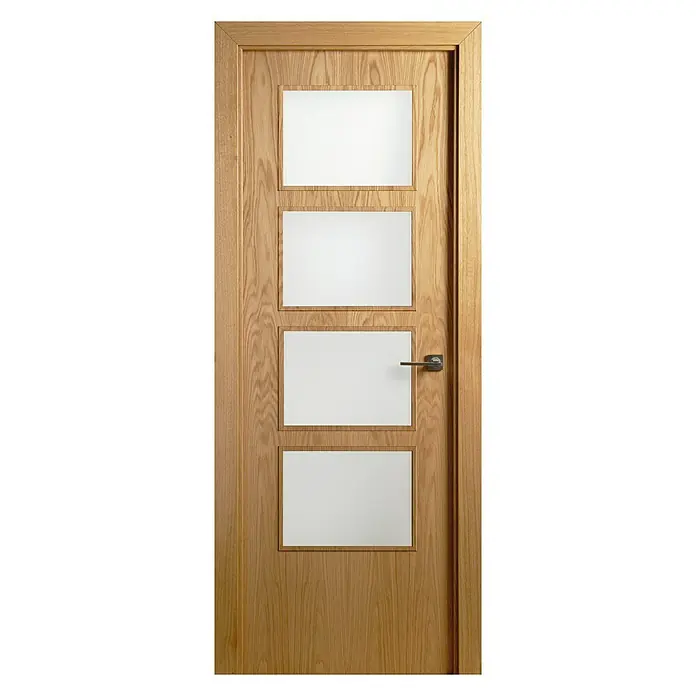 Solid Elements Puerta acristalada KNP - 72,5 x 203 cm, Izquierda, Roble - Elegante puerta de madera con cuatro paneles de vidrio rectangulares y una manija moderna, ideal para interiores con estilo.