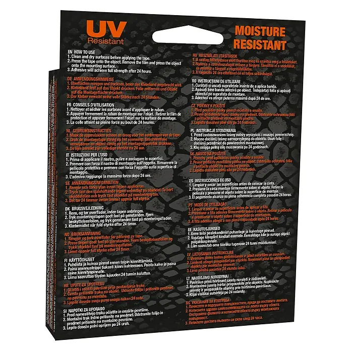 T-Rex Montageklebeband Mounting Tape - Farblos transparent, L x B: 5 m x 19 mm - UV- und feuchtigkeitsbeständiges Klebeband mit Anwendungshinweisen in mehreren Sprachen.