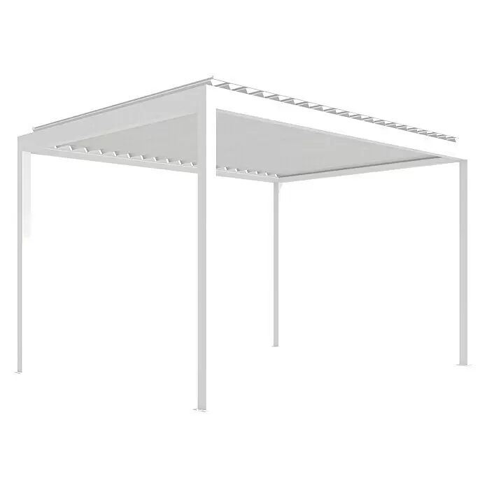 Wismar-NFI Pergola Easy Up - Weiß-Weiß, 350 x 459,6 x 257 cm, Aluminium - Weiße Aluminium-Pergola mit ausfahrbarem Stoffdach zur Beschattung im Außenbereich.
