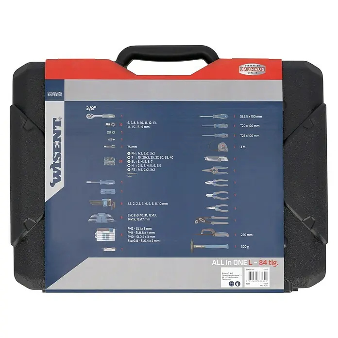 Wisent Werkzeugkoffer L - L x B x H: 49 x 24 x 9 cm, 84 -tlg. - Werkzeugkoffer von Wisent mit 84 Teilen. Ideal für Heimwerker und Profis, bietet eine vielseitige Auswahl an Werkzeugen für verschiedene Anwendungen.