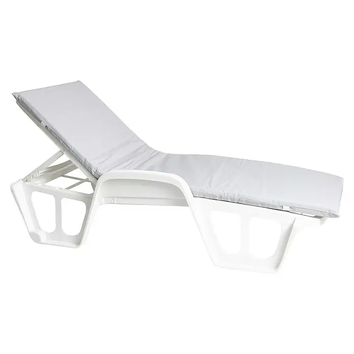 Cojín para tumbona - Gris perla, L x An x Al: 190 x 60 x 5,5 cm, 70% algodón 30% poliéster - Tumbona con marco blanco y cojín gris, perfecta para relajarse en el jardín o junto a la piscina.